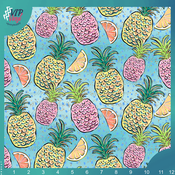 Tropical Pineapple Pattern Vinyl - Blue | Outdoor Adhesive Vinyl or Heat Transfer Vinyl | 485Bs1