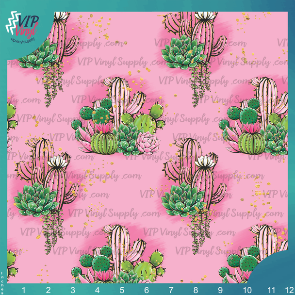 Cactus Pattern Vinyl - Pink Scene | Outdoor Adhesive Vinyl or Heat Transfer Vinyl | 480As1