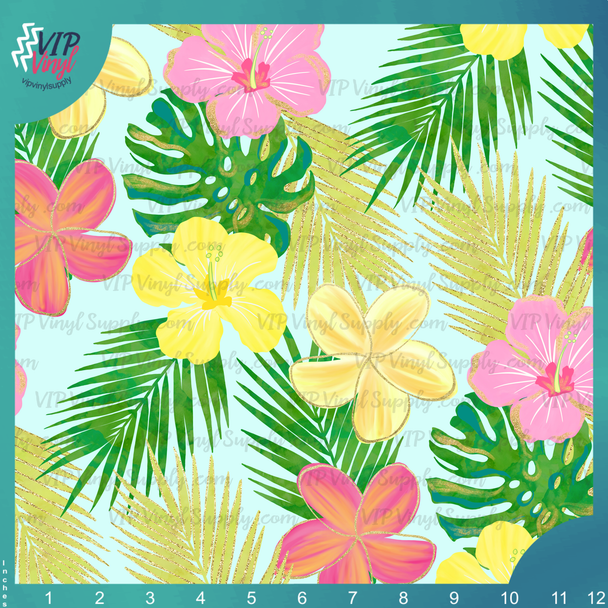 Tropical Pattern Vinyl - Light Blue | Outdoor Adhesive Vinyl or Heat Transfer Vinyl | 486Ds1