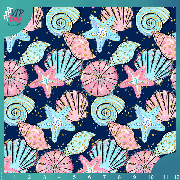 Sparkling Seashells Pattern Vinyl - Blue | Outdoor Adhesive Vinyl or Heat Transfer Vinyl | 487As1