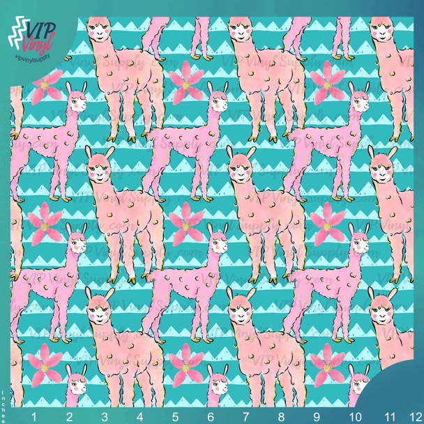 Cute Llama Pattern HTV or Vinyl - Aqua | Outdoor Adhesive Vinyl or Heat Transfer Vinyl | 488Bs1