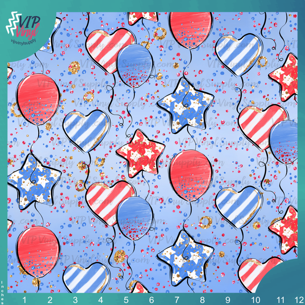 Sparkling Firework Balloons Pattern Vinyl - Light Blue | Outdoor Adhesive Vinyl or Heat Transfer Vinyl | 489Cs1