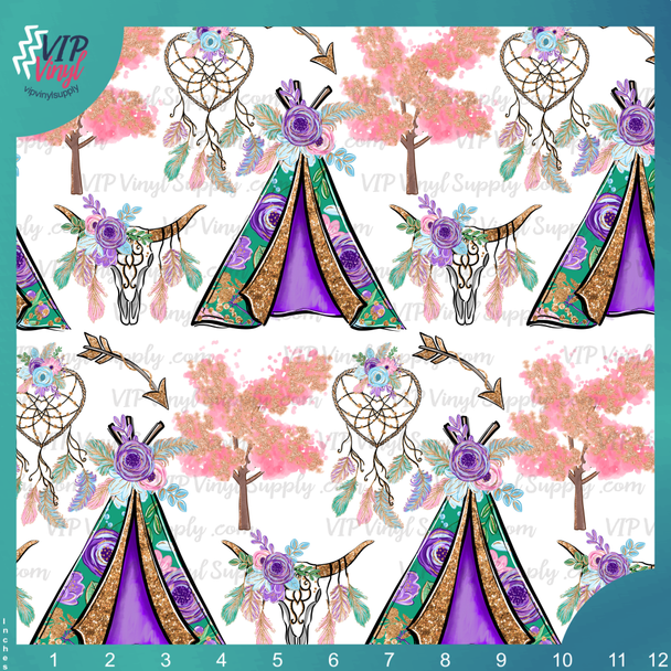 Boho Floral Pattern Vinyl - White | Outdoor Adhesive Vinyl or Heat Transfer Vinyl | 497Ds1