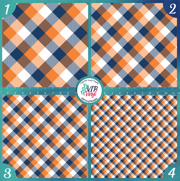 Navy Blue & Orange Buffalo Plaid Print Vinyl | Outdoor Adhesive Vinyl or Heat Transfer Vinyl | 10184M