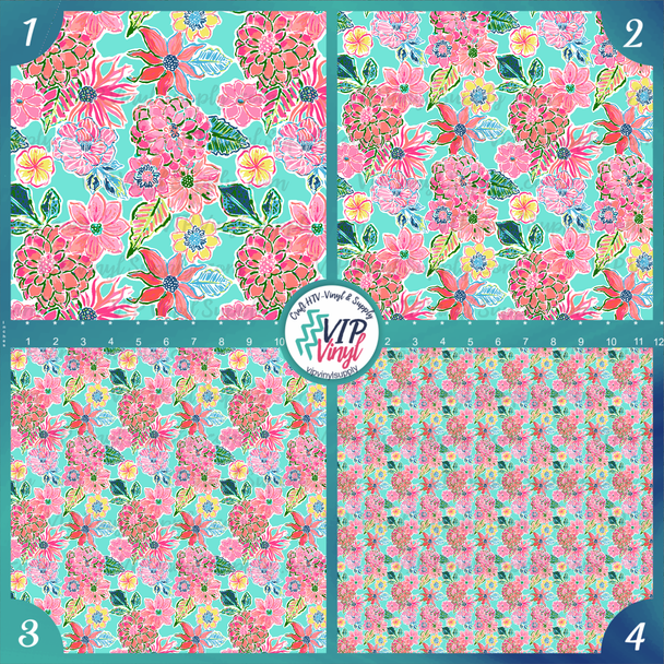 Summer Floral Patterned Vinyl or HTV - Mint | Outdoor Adhesive Vinyl or Heat Transfer Vinyl | 525C