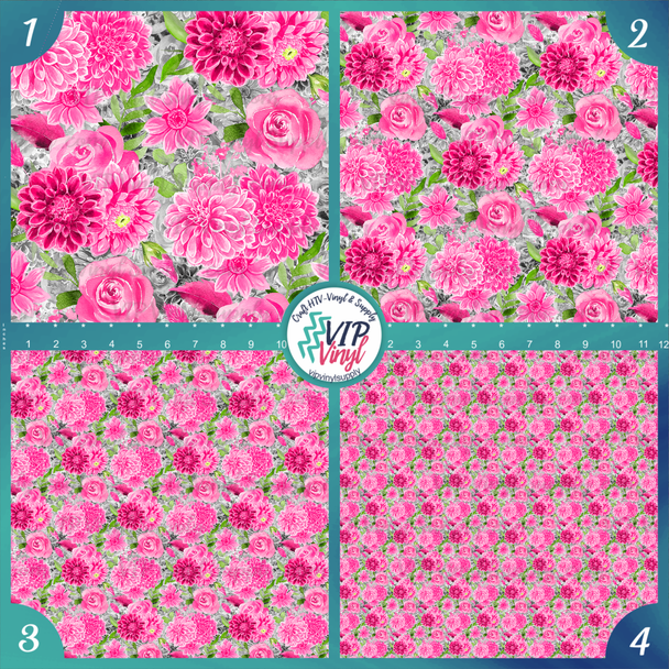 Pink Floral Patterned HTV Vinyl - Gray | Outdoor Adhesive Vinyl or Heat Transfer Vinyl | 523A