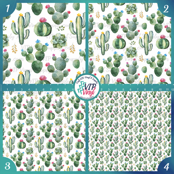 Watercolor Cactus Patterned Vinyl & HTV | Outdoor Adhesive Vinyl or Heat Transfer Vinyl | 557B