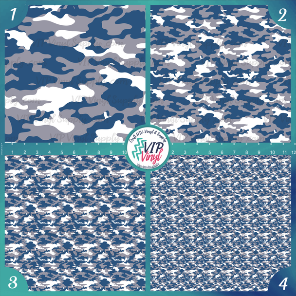 Camouflage Patterned HTV Vinyl - Gray, White and Blue | Outdoor Adhesive Vinyl or Heat Transfer Vinyl | 164B