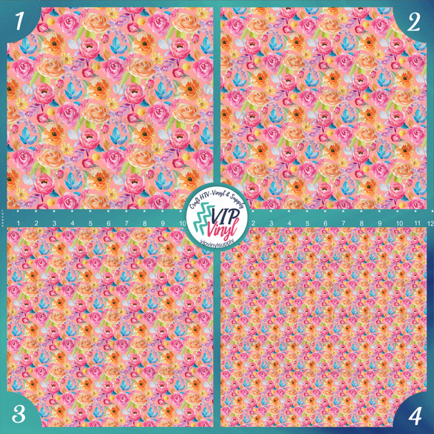 Watercolor Floral Rose Patterned Vinyl & HTV | Outdoor Adhesive Vinyl or Heat Transfer Vinyl |  397D