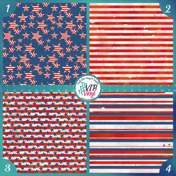 Patriotic Stars & Stripes Pattern HTV Vinyl - Outdoor Adhesive Vinyl or Heat Transfer Vinyl