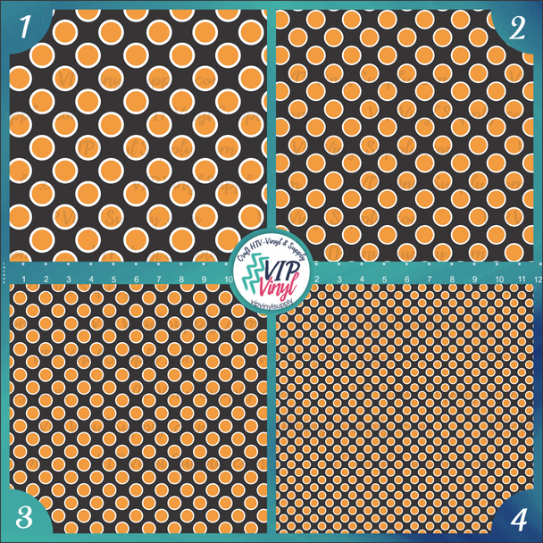 Large Polka Dots Patterned Vinyl or HTV - Black, Orange & White | VIP Vinyl Supply