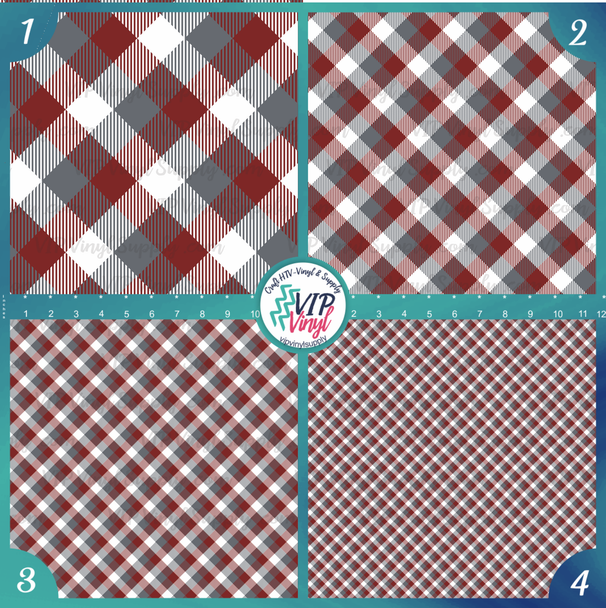 Plaid Pattern HTV Vinyl - Maroon, Gray & White | VIP Vinyl Supply