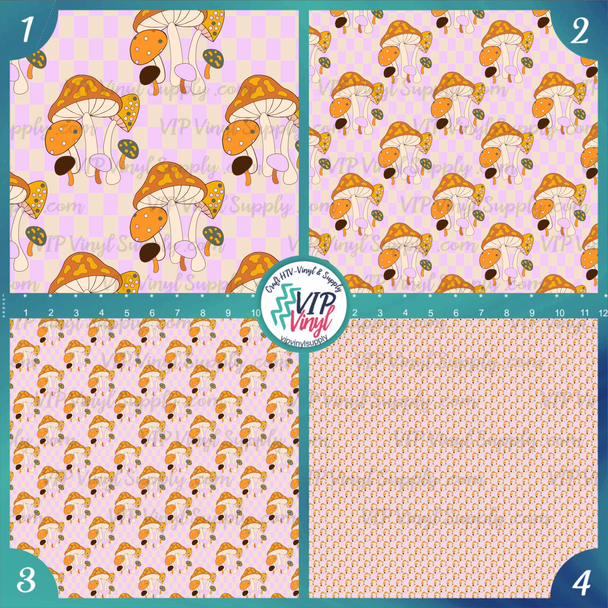 Retro Mushrooms Checkered HTV Vinyl | Outdoor Adhesive Vinyl or Heat Transfer Vinyl | VIP Vinyl Supply