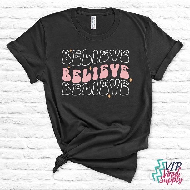 Believe Pink Christmas DTF Transfer – Light