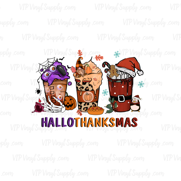 Hallothanksmas Latte Christmas Halloween Thanksgiving DTF Transfer | xC2