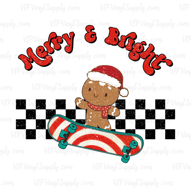 Skateboard Merry and Bright Christmas DTF Transfer | xF1