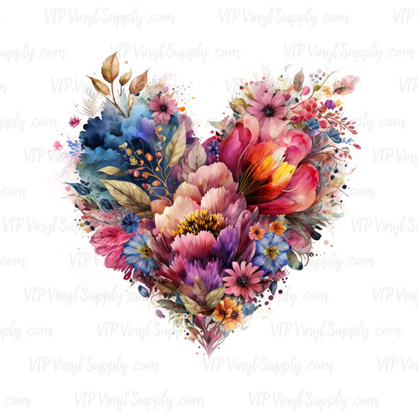 Watercolor Roses Heart Sublimation Transfer