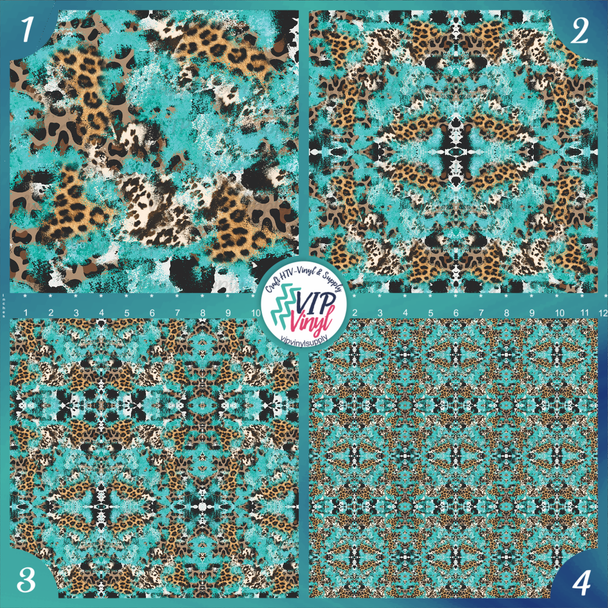 Turquoise Cowhide Leopard  Pattern Vinyl or HTV |  Outdoor Adhesive Vinyl or Heat Transfer Vinyl |  886B