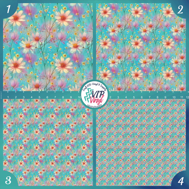 Blue Floral Patterned Vinyl or HTV | Outdoor Adhesive Vinyl or Heat Transfer Vinyl | 893A