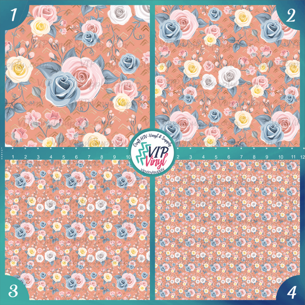Rose Floral Pattern Vinyl - Peach | Outdoor Adhesive Vinyl or Heat Transfer Vinyl | 897B