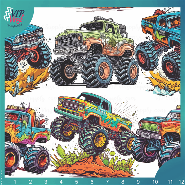 Monster Truck Printed Vinyl, HTV or Sublimation Sheets |  922A