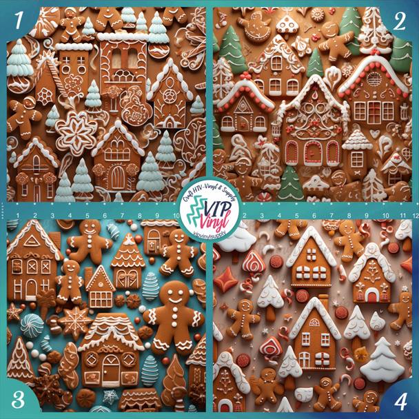 3D Gingerbread Patterned Printed Vinyl, HTV or Sublimation Sheets | 936B