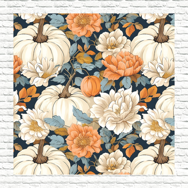 Floral Fall Pumpkins Patterned Printed Vinyl, HTV or Sublimation Sheets |  943A