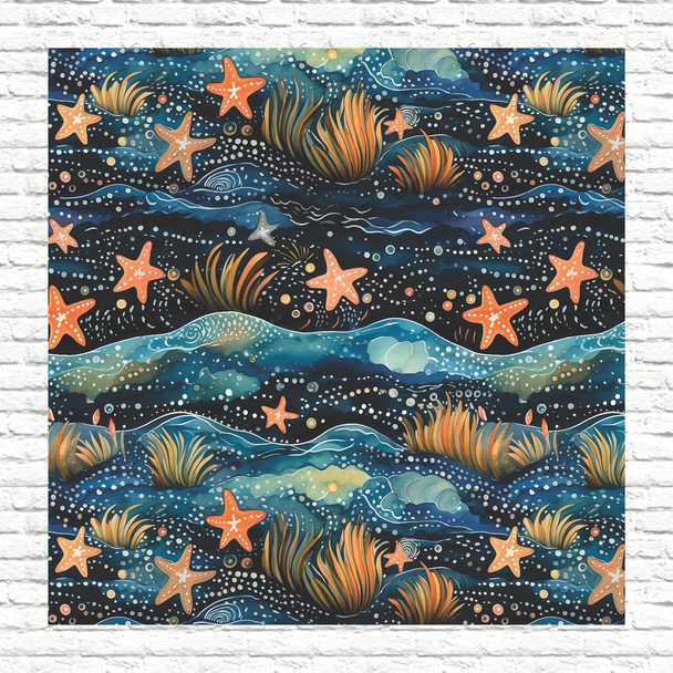 Dark -  Watercolor Starfish Patterned Printed Vinyl, HTV or Sublimation Sheets |  947D