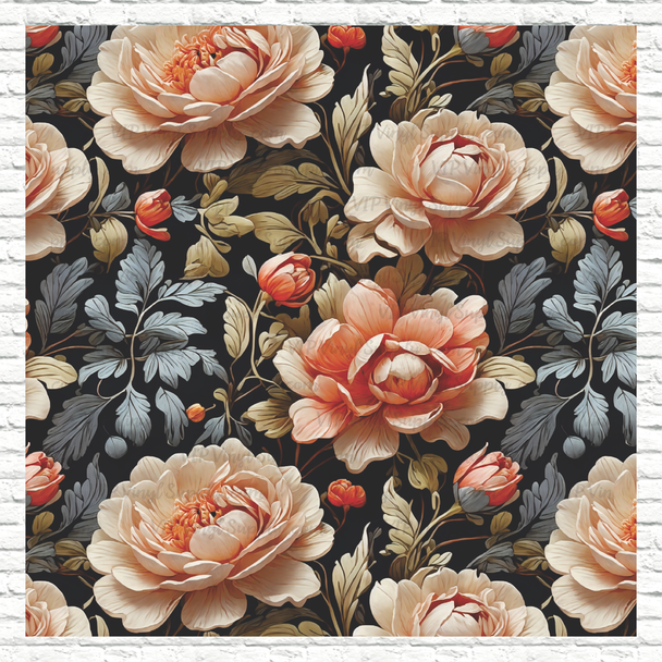 Dark Floral Patterned Printed Vinyl, HTV or Sublimation Sheets |  966C