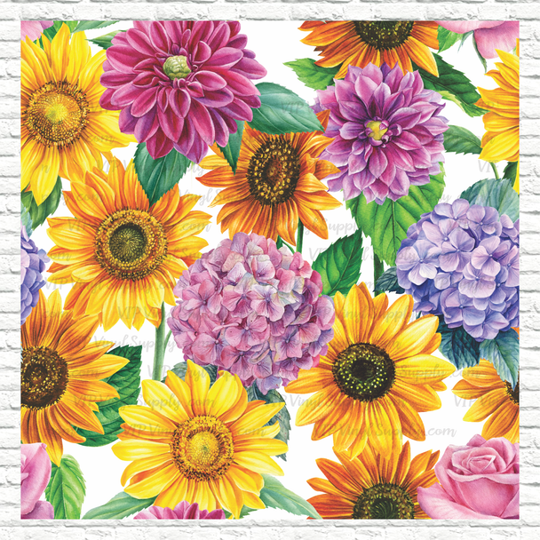Summer Floral Printed Pattern Vinyl, HTV or Sublimation Sheets | 966D