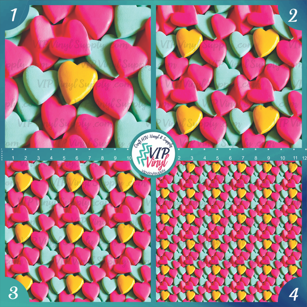 Candy Hearts Printed Pattern Vinyl, HTV or Sublimation Sheets | 969A