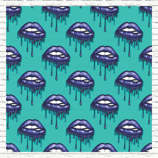 Blue Drip Lips Printed Pattern Vinyl, HTV or Sublimation Sheets | 972A