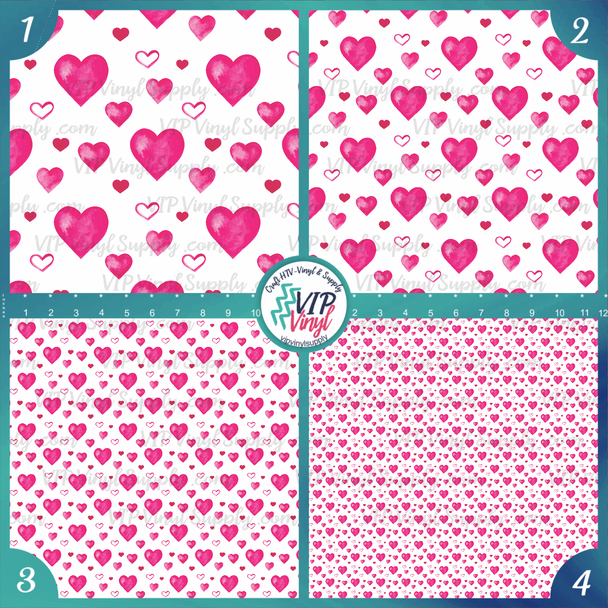 Watercolor Hearts Patterned Printed Vinyl, HTV or Sublimation Sheets |  974B