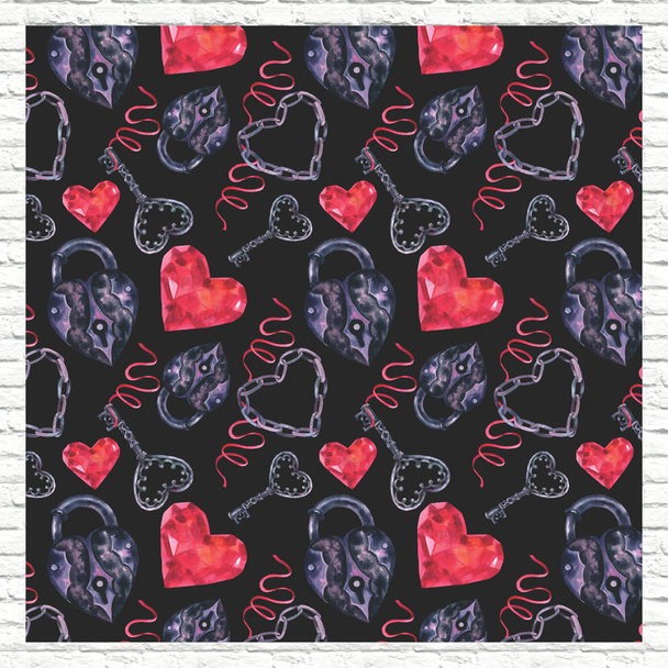 Lock & Key Watercolor Hearts Printed Pattern Vinyl, HTV or Sublimation Sheets | 975A