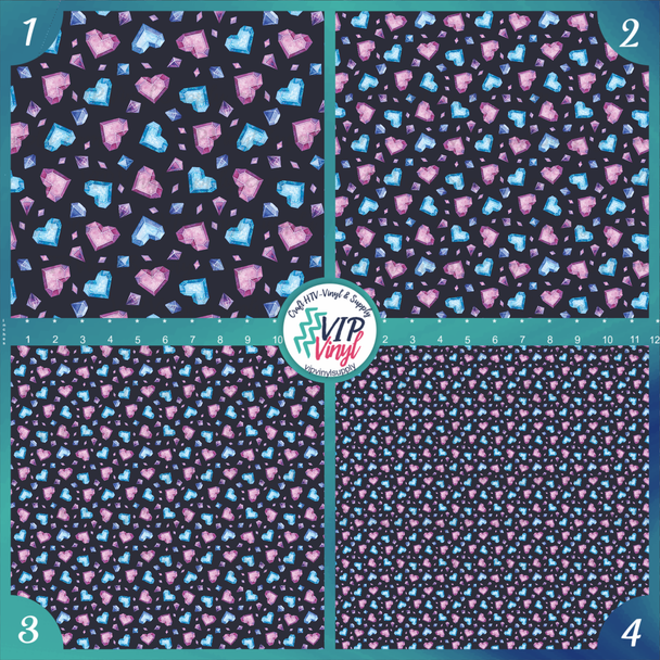 Jeweled Hearts Patterned Printed Vinyl, HTV or Sublimation Sheets |  976A