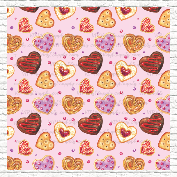 Cookie Hearts Printed Pattern Vinyl, HTV or Sublimation Sheets | 976D