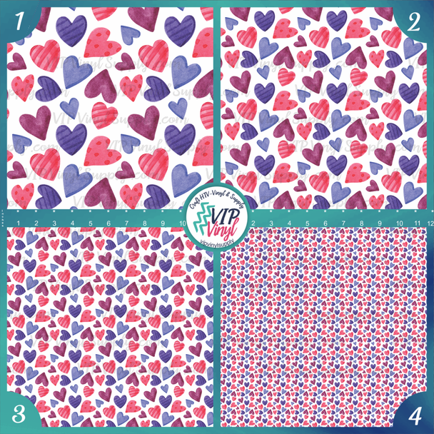 Watercolor Hearts Printed Pattern Vinyl, HTV or Sublimation Sheets |  977D