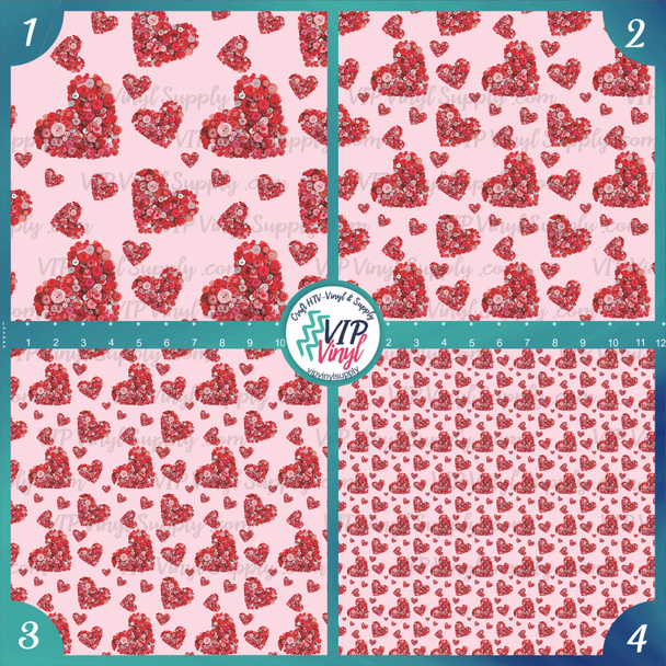 Button Hearts Printed Pattern Vinyl, HTV or Sublimation Sheets |  978C