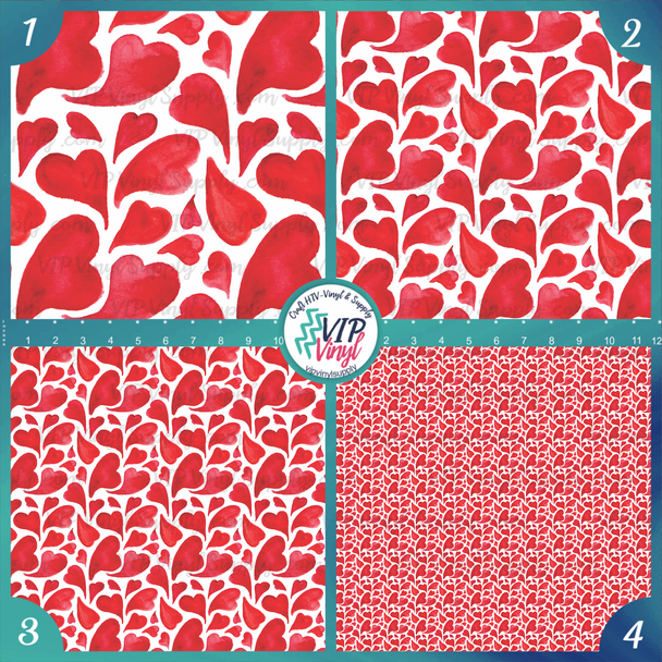Watercolor Hearts Printed Pattern Vinyl, HTV or Sublimation Sheets |  978D