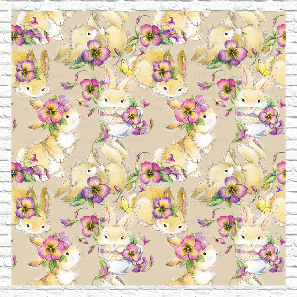 Fluffy Floral Easter Bunny Printed Pattern Vinyl, HTV or Sublimation Sheets | 988D