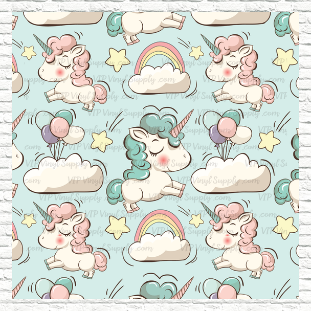 Cartoon Unicorn Patterned Printed Vinyl, HTV or Sublimation Sheets |  989A