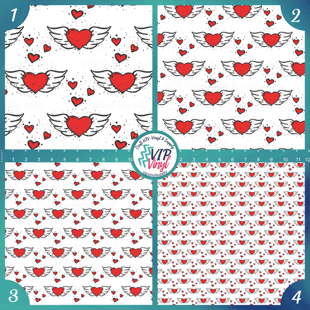 Winged Hearts Printed Pattern Vinyl, HTV or Sublimation Sheets |  991C