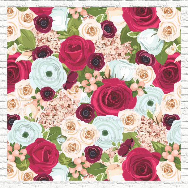 Floral Rose Printed Pattern Vinyl, HTV or Sublimation Sheets | 1031A