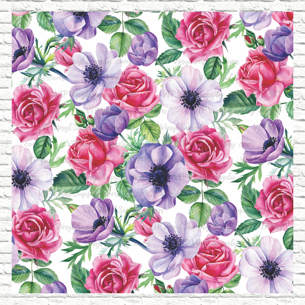 Watercolor Floral Printed Pattern Vinyl, HTV or Sublimation Sheets |   1043A