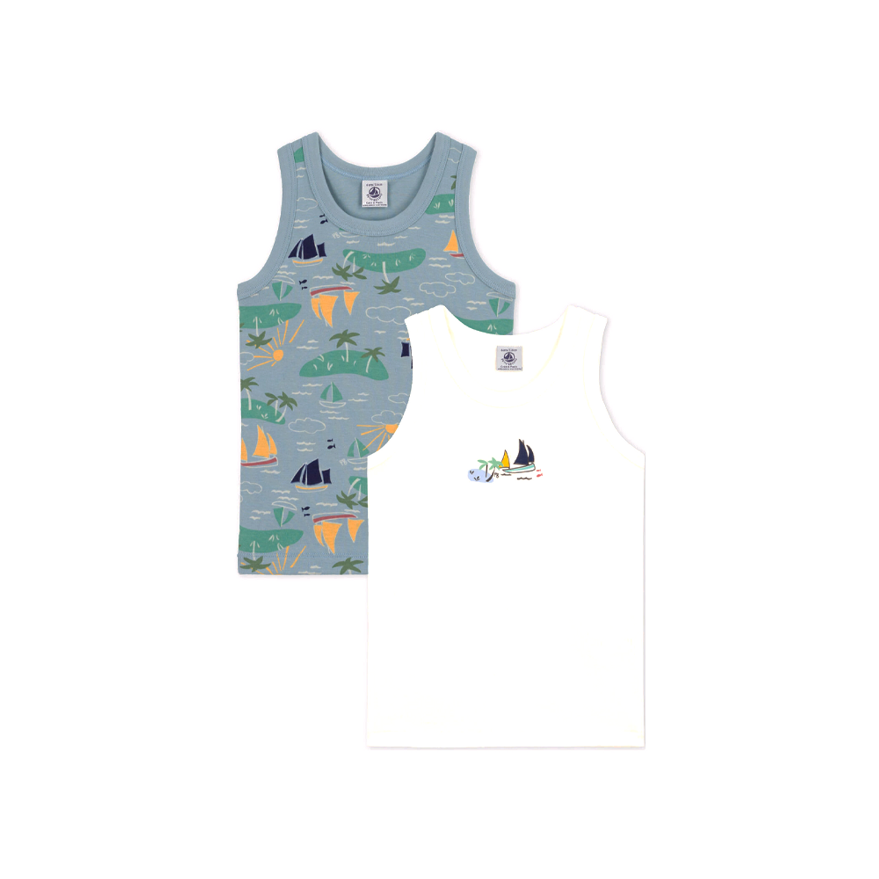 Petit Bateau 2 Debardeurs Vest ORIGIN Morocco Boat & Blue Island