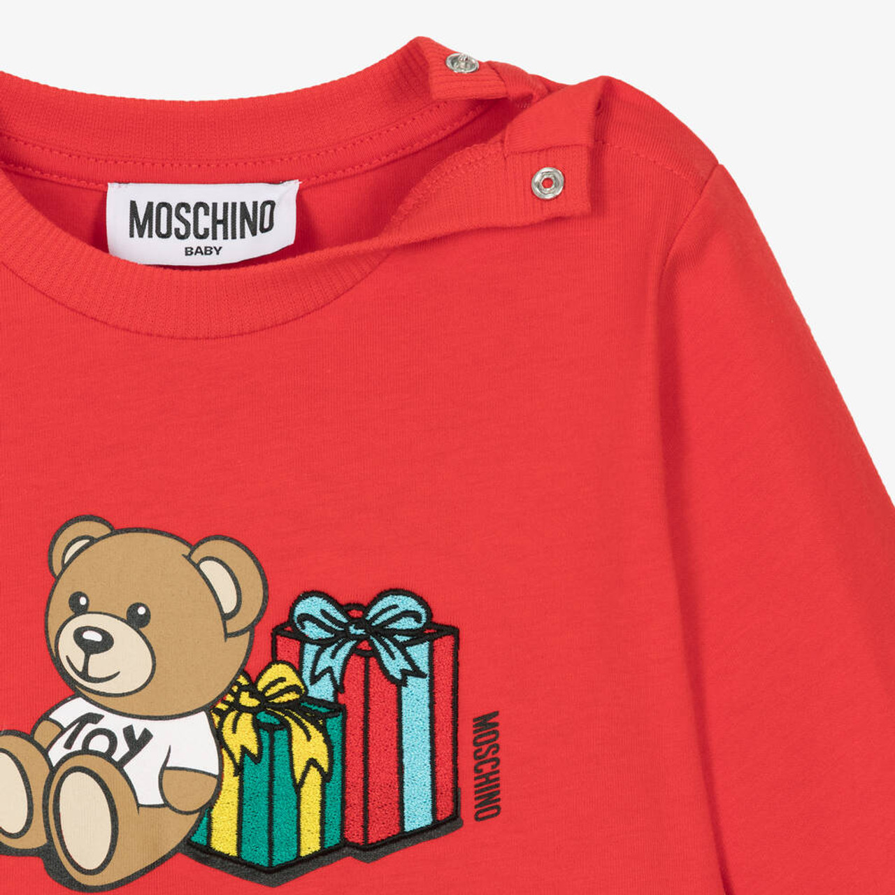 Moschino Baby Ls Tee With Xmas Bear Embroidery Poppy Red 24FW