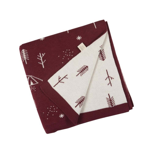 Red Caribou Knitted Double Sided Blanket Camp Night Tibetian Red 210000010045