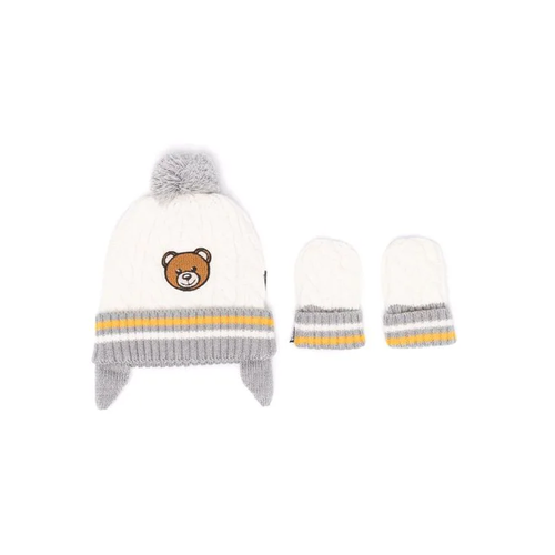 Moschino Kids knitted hat and mittens set - Blue