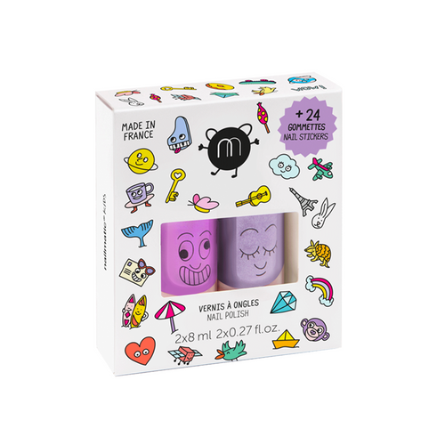 Nailmatic - Set of 2 Nail Polishes& Stickers WOW - Our nail polishes for kids ? 100% Kids, 54% water-based, washable, vegan and cruelty-free. What's more, they’re easily removable with lukewarm soapy water.