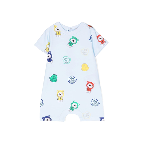 Moncler Romper TG Blue - New season Moncler Enfant logo-print short-sleeved romper.